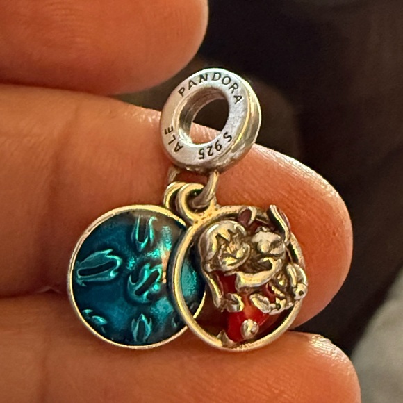 Pandora Silver Necklace with Blue and Red Charms - Picture 1 of 7